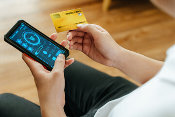 Shopping Online. people hand online shopping mobile with mobile smart phone and credit card at home office, internet, digital marketing, mobile banking, online payment and digital technology concept