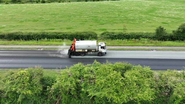 Micro Asphalt Road Resurfacing Process Aerial View