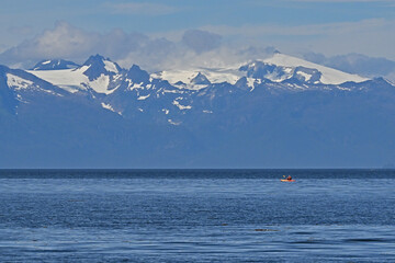 Lone kayaker against the Coast Range.