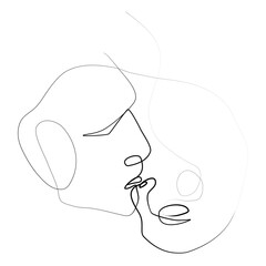 Line drawing couple I love you. Men and women kissing. Symbol of love