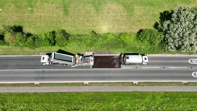 Road Resurfacing Aerial View of Surface Dressing Micro Asphalt Process