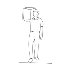 Continuous line drawing of a delivery man. Minimalism art.