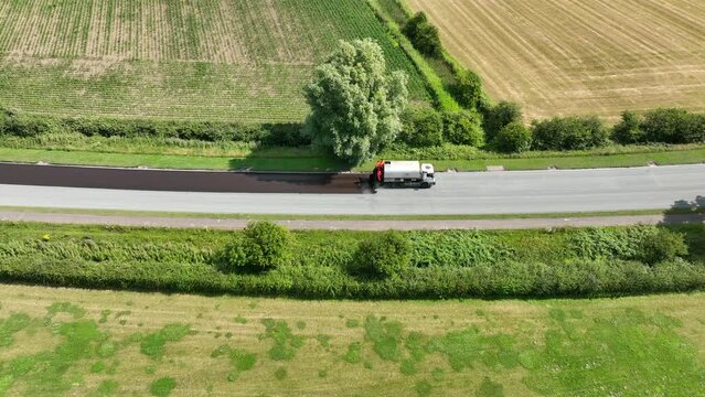 Road Resurfacing Aerial View of Surface Dressing Micro Asphalt Process