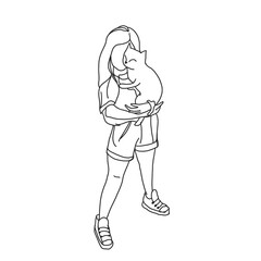 Line drawing of a woman holding a cat
