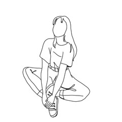 line drawing long haired woman sitting