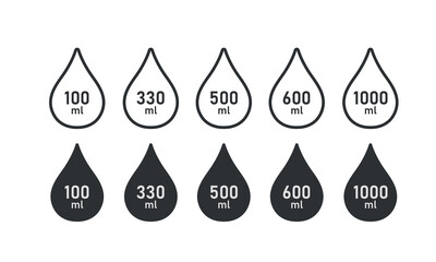 Fototapeta Volume of liquid line icon set. Symbols used for prepacked foods, drinks different millilitres. l-mark vector illustration obraz