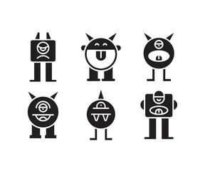 cartoon monster character icons set