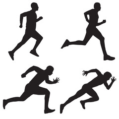 Runners. Four silhouettes of runners. The shadows of the runners. Athletics. Stencils