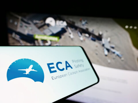 Stuttgart, Germany - 09-04-2022: Smartphone With Logo Of Organization European Cockpit Association (ECA) On Screen In Front Of Website. Focus On Left Of Phone Display.