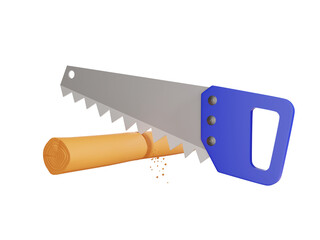 3d illustration hand saw for cutting wood blue tool for carpentry a handicraft industry cut out from a white background PNG