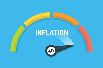 Economic inflation concept with barometer vector flat illustration - obrazy, fototapety, plakaty