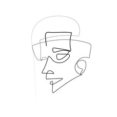 One line, face drawing and hairstyle, fashion concept, simple men's beauty, vector illustration