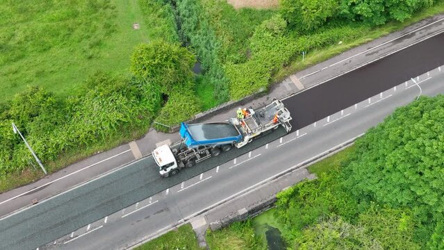 Micro Asphalt Road Resurfacing Process Aerial View