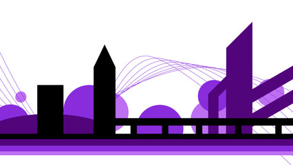 Fototapeta premium Flat Render Art of Cityscape, Black and Purple Silhouette
