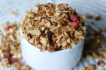 detail shot of granola Musli in a bowl, 