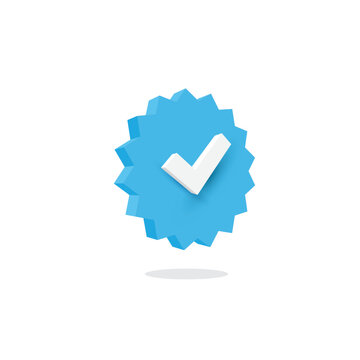Blue tick in 3D style. Vector illustration. 