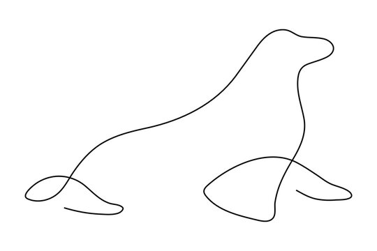 Single Continuous Line Drawing Of Clever Sea Lion For Aquatic Circus Show Logo Identity. Smart Mammal Animal Mascot Concept For Intelligence Society Logotype. One Line Draw Design Vector Illustration