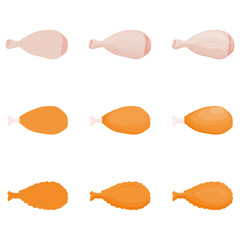 A vector drawn chicken drumstick illustration with various colors, styles and amount of details