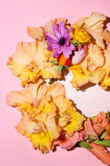 Summer flowers on a circle-shaped background