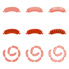 A vector drawn sausage illustration with various colors, styles and amount of details