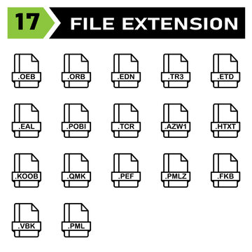 File extension icon set include oeb, orb, edn, tr3, etd, eal, pobi, tcr, azw1, htxt, koob, qmk, pef, pmlz, fkb, vbk, pml