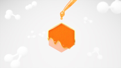 Vitamin serum drop on skin cell. 3D rendering.