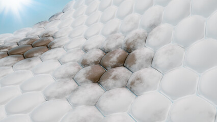 Fototapeta premium Dark spot of melasma on skin cell with sunlight. Skin problem and treatment concept. 3D rendering.