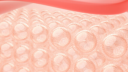 Atom of Collagen under skin cell covered with elastin. 3D rendering.