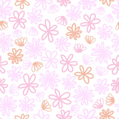  Simple vector flowers pattern in abstract style on white background.