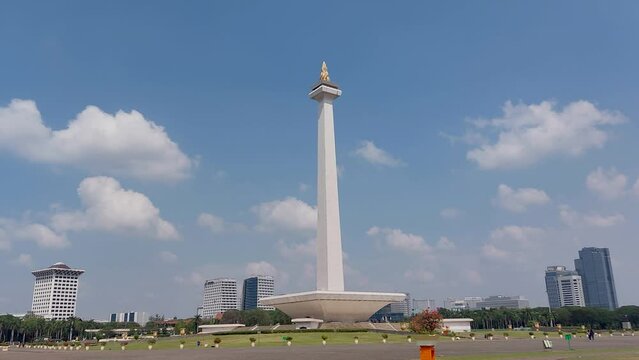 JAKARTA, INDONESIA - September 6, 2022: The National Monument or also known as Monas, which is located in Jakarta, the capital city of Indonesia, recorded in 4k resolution.