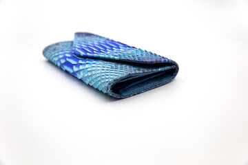 Trendy natural classic blue snake python skin woman wallet.