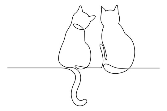 Two cats vector with continuous single one line art drawing. New minimalist design minimalism animal pet of cat illustration.