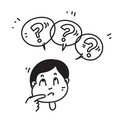 hand drawn doodle character with Message box question mark illustration