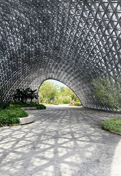 Beautiful reflection of Garden by the bays building architecture on the ground in Singapore on August 12, 2022