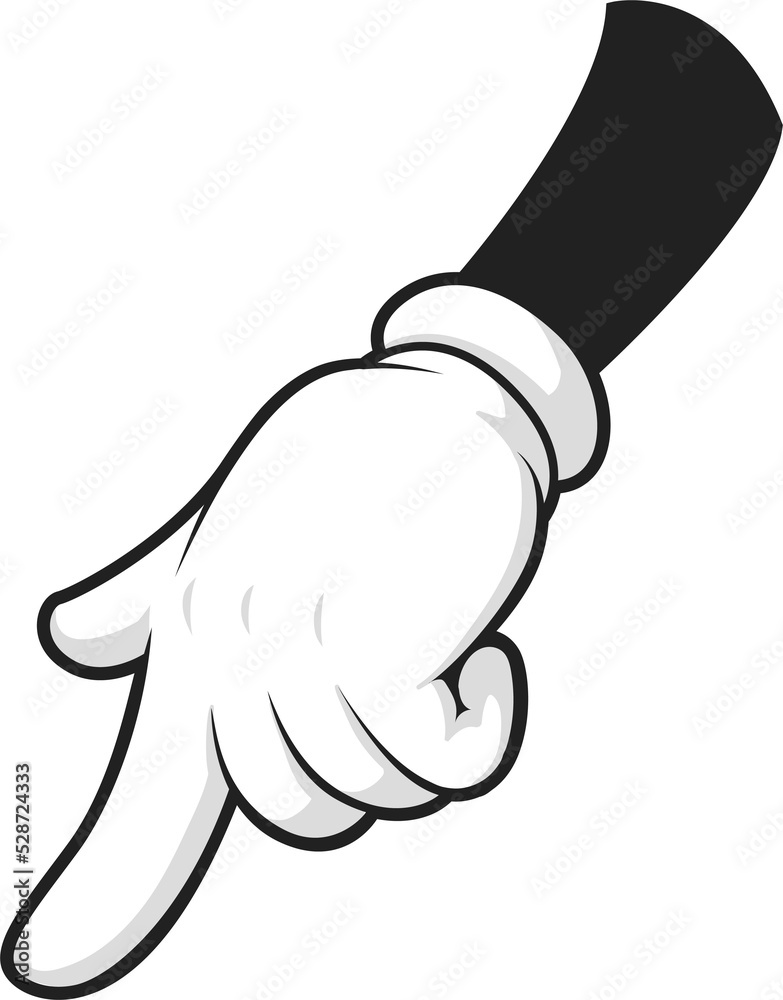 Poster index finger pointing down, hand in glove gesture