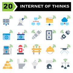 Internet of things icon set include server, database, internet of things, satellite, network, folder, cloud, browser, web, battery, accumulator, spark, plug, key, remote, safety, belt, gas station