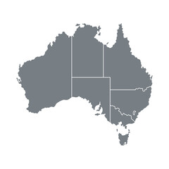 Administrative map of Australian continent with states. Vector illustration isolated on white background
