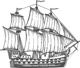 Grand pirate ship isolated frigate sail boat icon