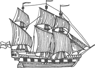 Vintage pirate sail ship sailboat old vessel icon
