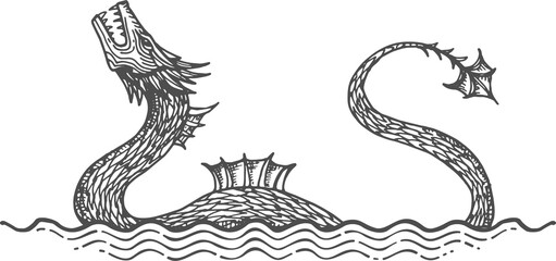 Serpent dragon ancient age big deep loch fin demon © Vector Tradition
