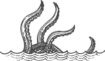 Underwater monster sea kraken limbs isolate sketch