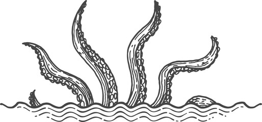 Octopus limbs in waves, sea monster kraken sketch