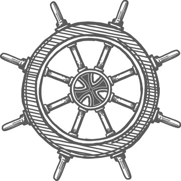 Wooden steering wheel isolated control shipwheel