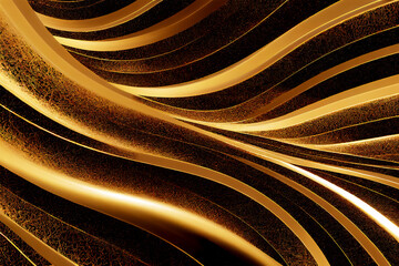Ornate gold wave texture with both smooth and rough areas. Abstract golden background.