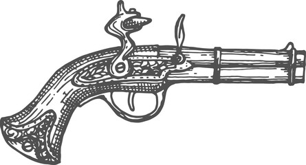 Flintlock pistol musket revolver with trigger, gun