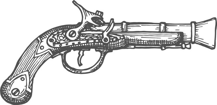 Old pirate gun isolate firelock musket sketch icon