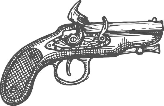 Musket gun weapon of pirates isolated sketch icon