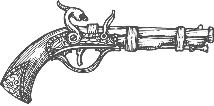 Vintage pirate musket isolated medieval shotgun