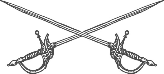 Vintage saber, crossed pirate swords isolated icon