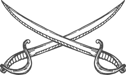 Naklejka premium Retro crossed pirate swords, decorative handles